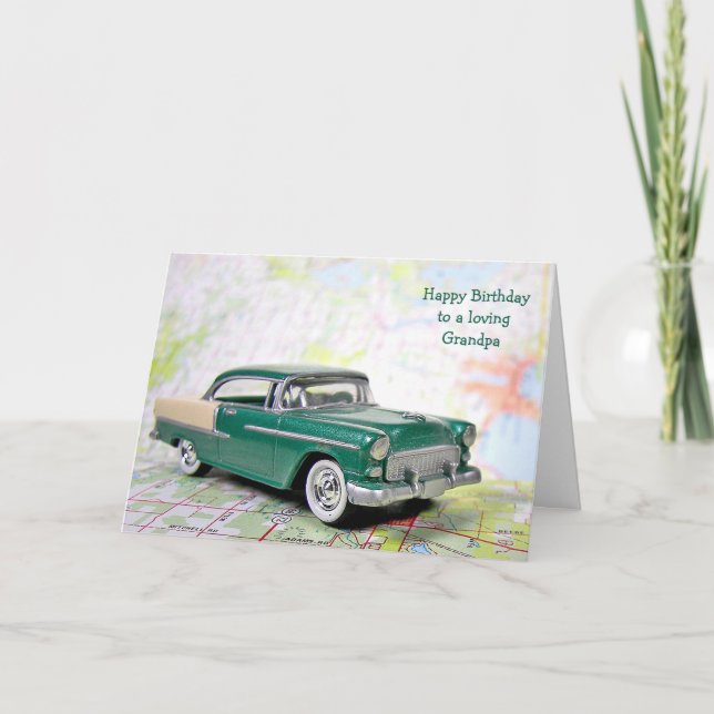Carte Voiture rétro pour l'anniversaire de grand-père (Devant)