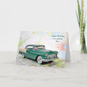 Carte Voiture rétro pour l'anniversaire du fils