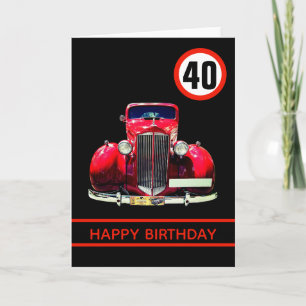Carte Voiture rouge brillante Joyeux 40e anniversaire