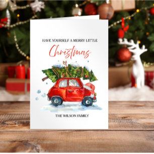 Carte Voiture rouge de Noël et arbre