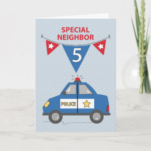Carte Voiture spéciale Voisin 5 Anniversaire Police Bleu