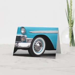Carte voiture turquoise rétro