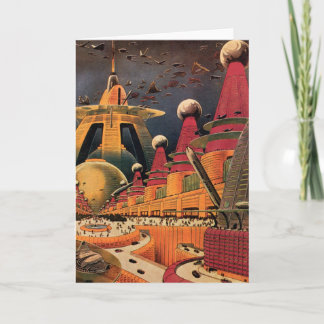 Carte Voiture volant vintage de science fiction futurist