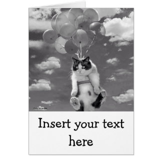 Carte : Vol drôle de chat avec des ballons