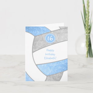 Carte volley-ball bleu clair gris 16e anniversaire