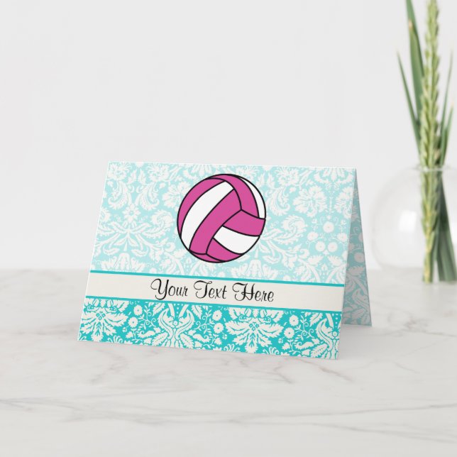 Carte Volley-ball rose; Motif Damas (Devant)