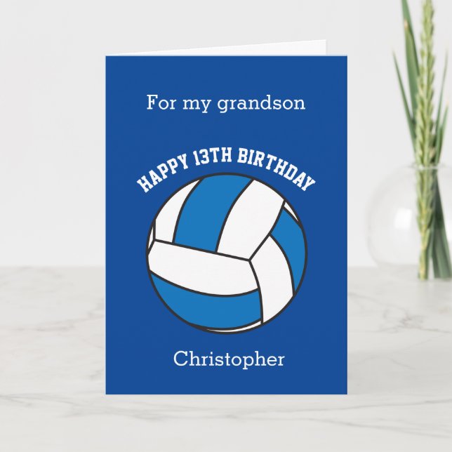 Carte Volleyball Bleu 13e Anniversaire (Devant)