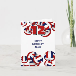 Carte volleyball bleu rouge enfants sports heureux anniv