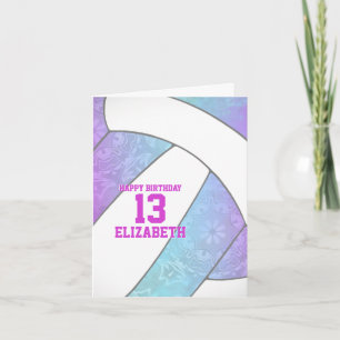 Carte volleyball rose violet turquoise heureux anniversa