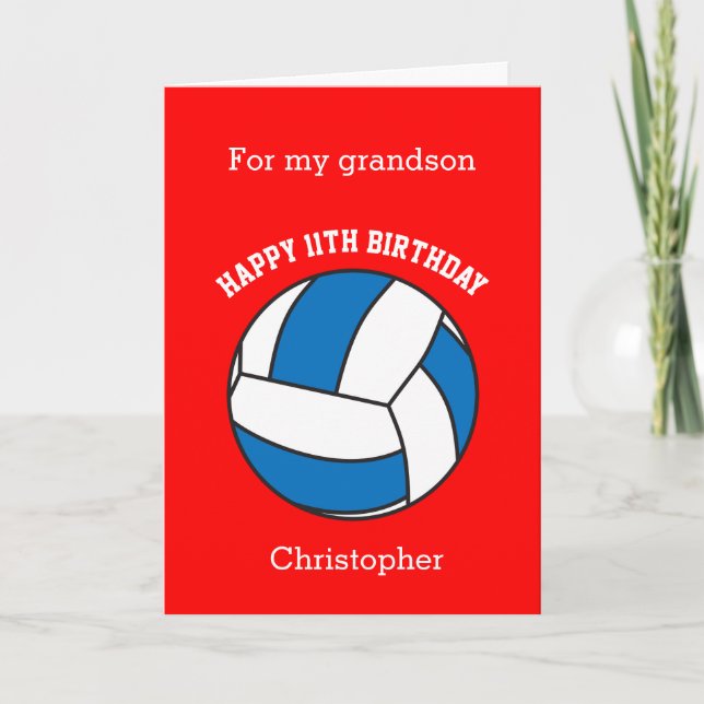 Carte Volleyball Rouge 11e Anniversaire (Devant)