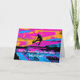 Carte "Volons !" Scooter volant haut