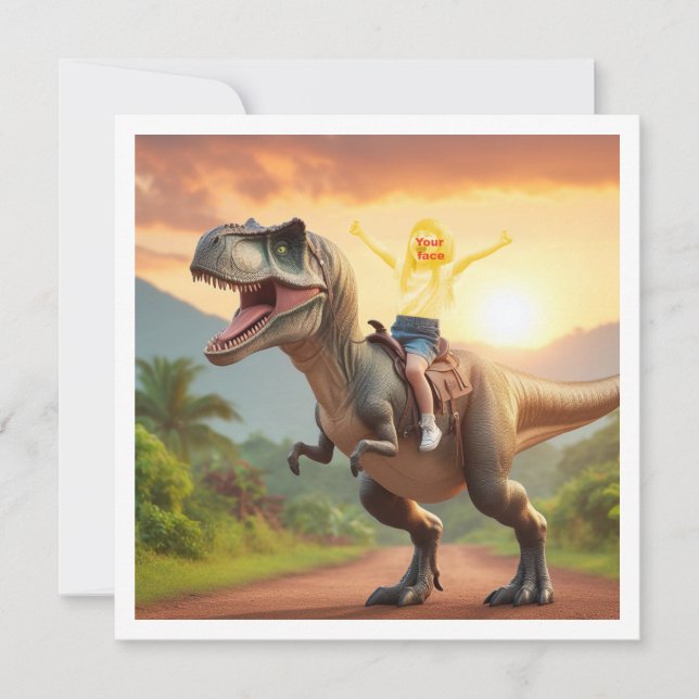 Carte Votre enfant à cheval sur un T-rex, mettez mon vis (Devant)
