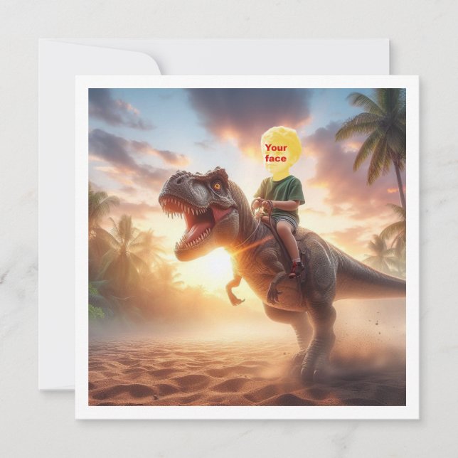 Carte Votre enfant à cheval sur un T-rex, mettez mon vis (Devant)