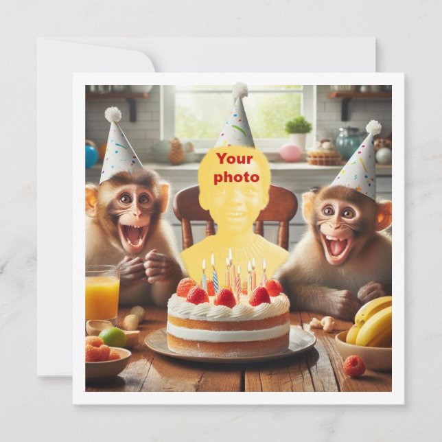 Carte Votre enfant avec des singes, anniversaire de sing (Devant)
