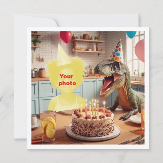 Carte Votre enfant avec un anniversaire dinosaure, véloc (Devant)