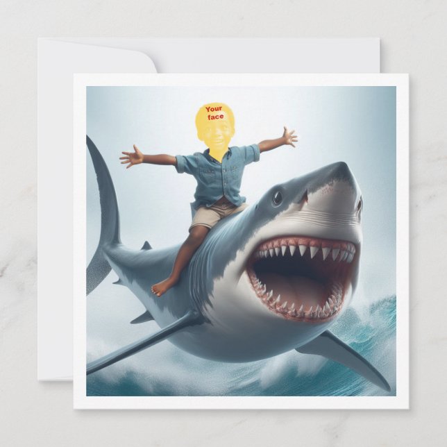 Carte Votre enfant chevauchant un grand requin blanc, re (Devant)