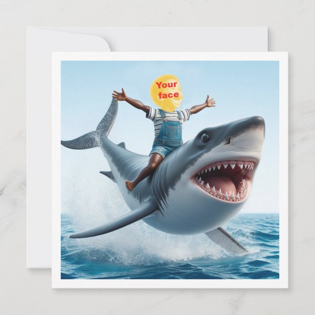 Carte Votre enfant chevauchant un grand requin blanc, re (Devant)