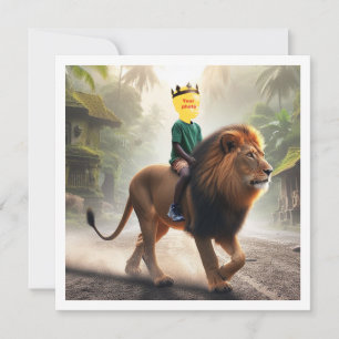Carte Votre enfant chevauchant un lion, mettez mon visag