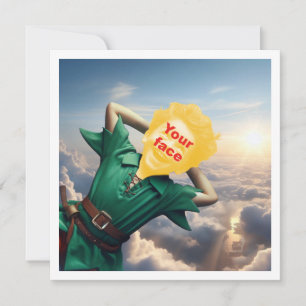 Carte Votre enfant en Peter Pan volant haut, conte de fé