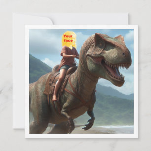 Carte Votre enfant montant un T-rex, mettez mon visage s