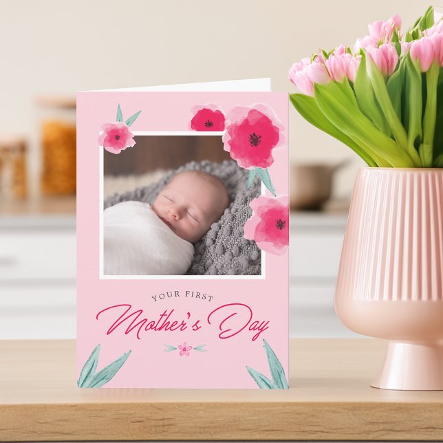 Carte Votre Fleur de la Fête des Mères Salutation photo (Your First Mother's Day Flower Photo Greeting Card)