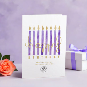 Carte Votre logo Bougies violettes Business Joyeux anniv