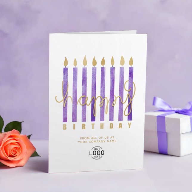 Carte Votre logo Bougies violettes Business Joyeux anniv (Créateur téléchargé)