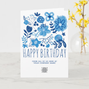 Carte Votre logo Fleurie Bleue Marine Joyeux anniversair
