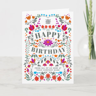 Carte Votre logo Whimsical Folk Flowers Business Anniver