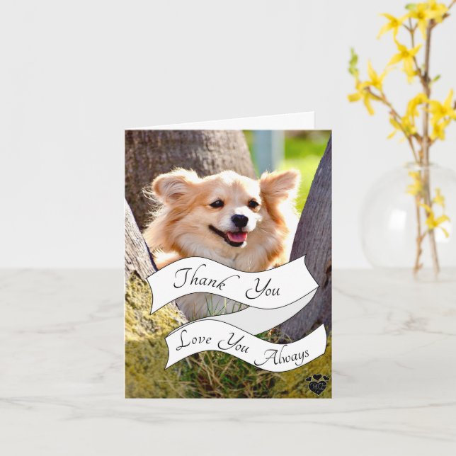 Carte Votre propre Merci de message chien (Fleur jaune)