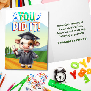 Carte Vous avez réussi ! Une vache adorable diplômée de
