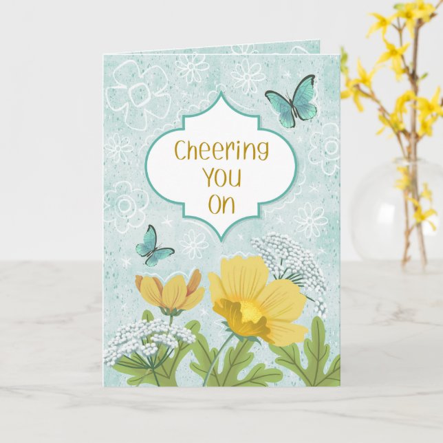 Carte Vous Encourageant Fleurs Bleues du Jardin (Fleur jaune)