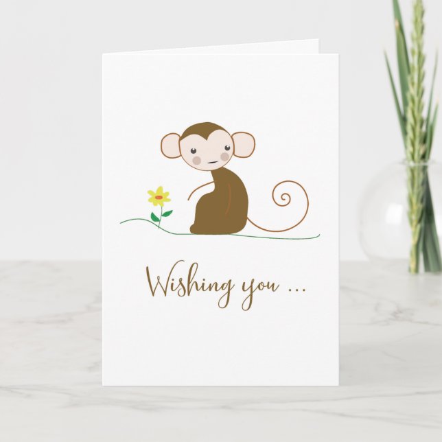 Carte Vous êtes dans mes pensées Singe avec Fleur Religi (Devant)