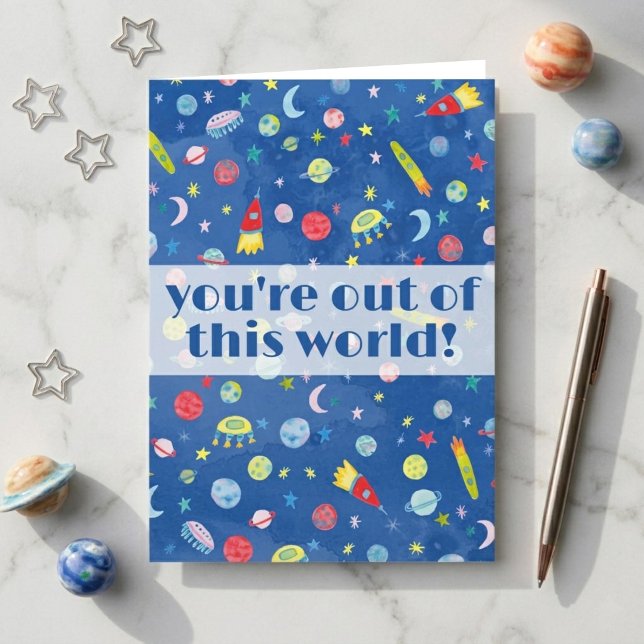 Carte Vous êtes hors de ce monde Aquarelle Espace extra- (You're Out of this World Watercolor Outer Space Greeting Card
)