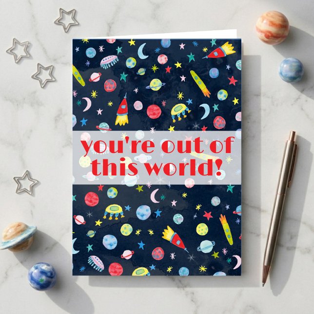 Carte Vous êtes hors de ce monde aquarelle espace extra- (You're Out of this World Watercolor Outer Space Greeting Card
)
