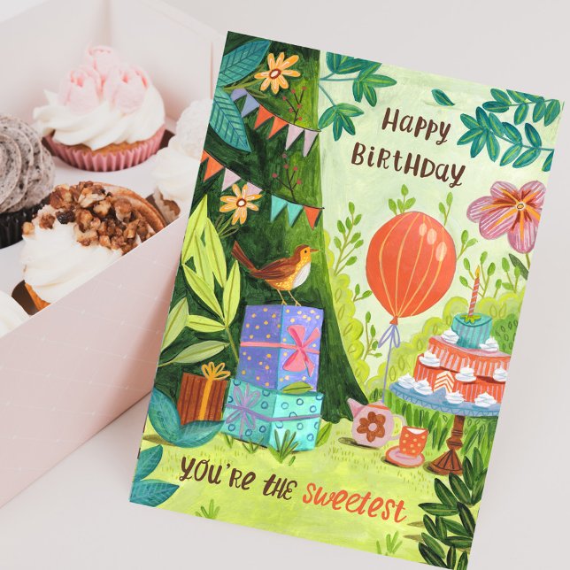 Carte Vous êtes le gâteau d'anniversaire le plus doux de (You're the Sweetest Birthday Cake Garden Party Card)