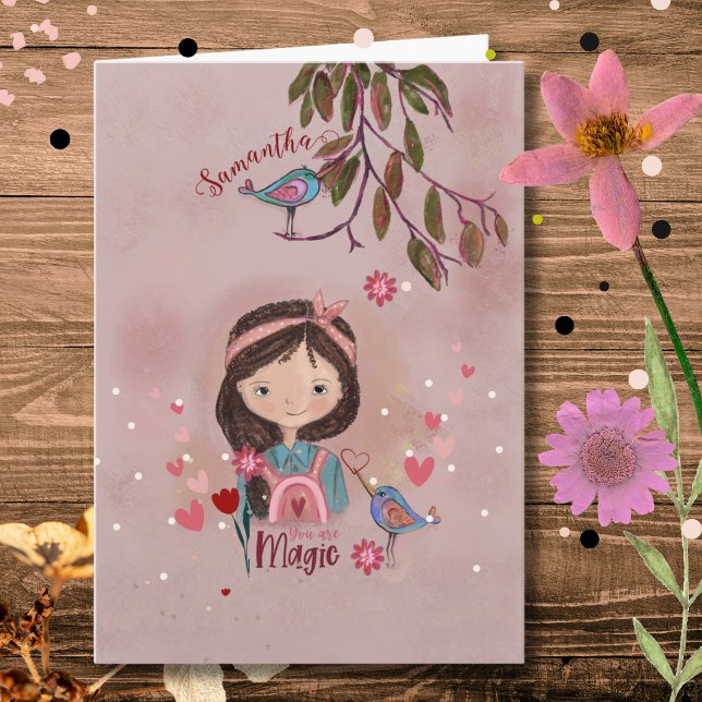 Carte Vous êtes Magique - Fille et Oiseaux Anniversaire (Créateur téléchargé)