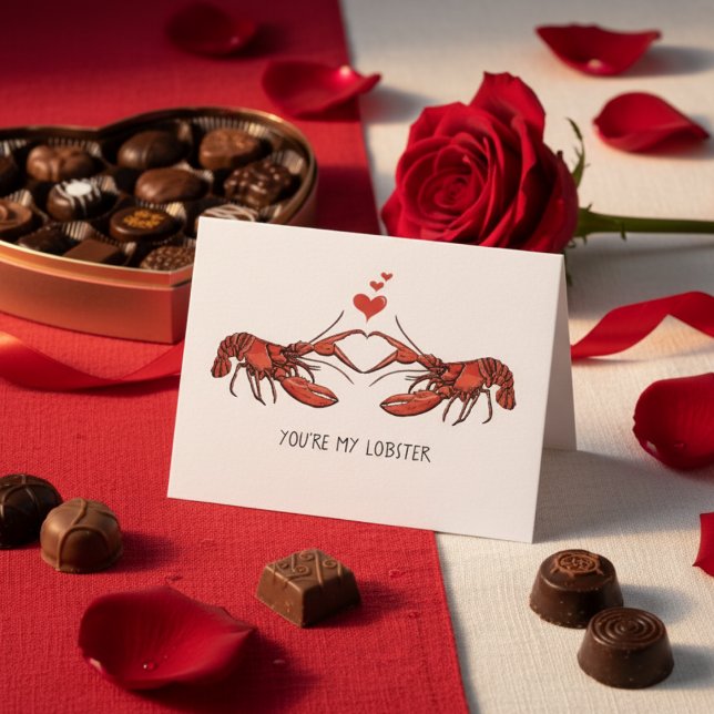 Carte Vous êtes mon amour homard Saint-Valentin (Cute You're My Lobster Card  for Valentine's Day. Two Red Lobsters Forming a Heart with their Claws.)