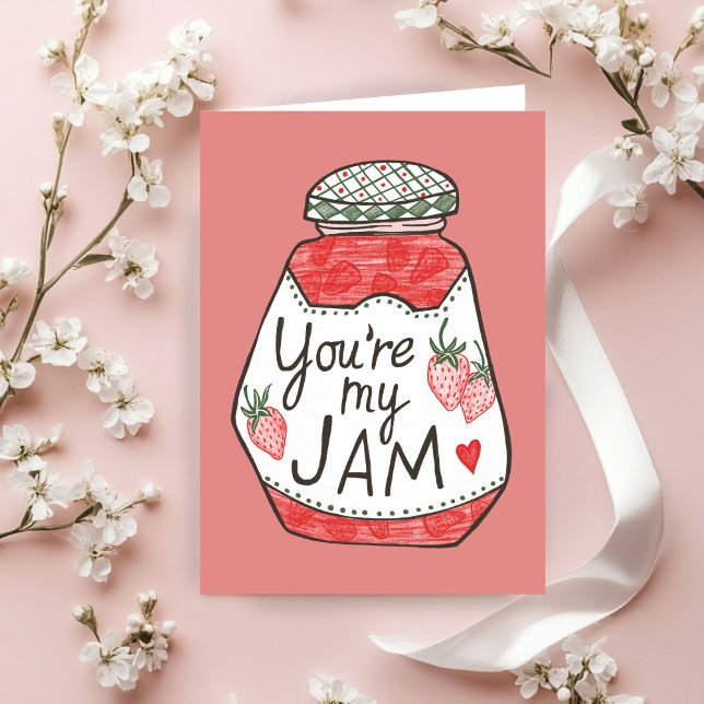 Carte VOUS ÊTES MON JAM Illustration de fraise Amour per (YOU ARE MY JAM Strawberry Illustration Custom Love Valentines Day Card
)