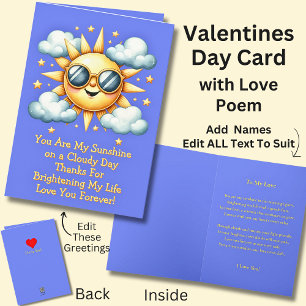 Carte Vous êtes mon soleil et poème d'amour pour la Sain