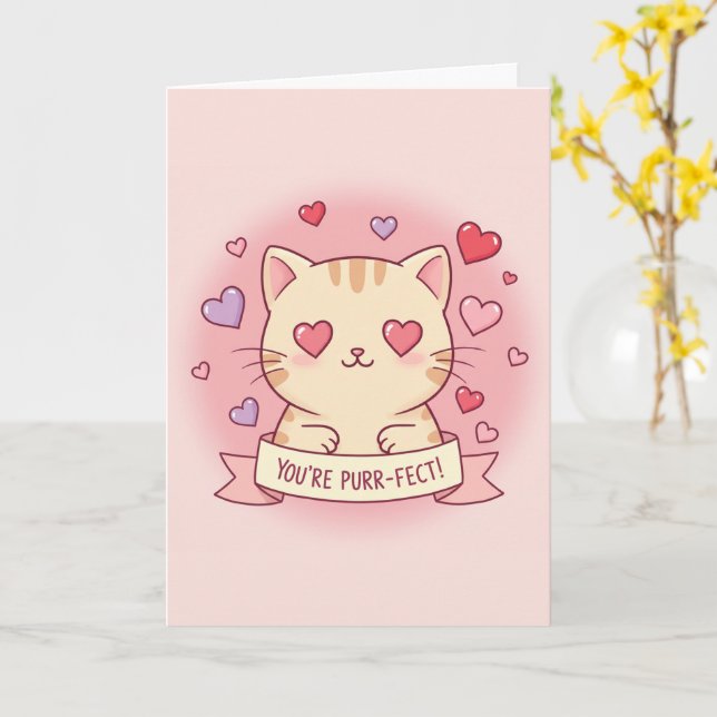 Carte Vous êtes Purr-fait ! Adorable chat de la Saint-Va (Fleur jaune)