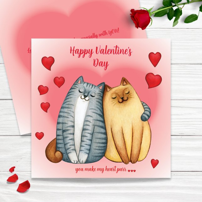 Carte Vous faites ronronner mon cœur Journée de la Saint (You Make My Heart Purr Cute Cat Valentine’s Day Card)