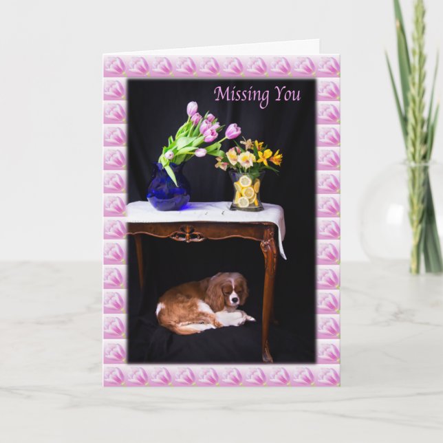 Carte Vous Manquez Cavalier Roi Charles Avec Fleurs (Devant)