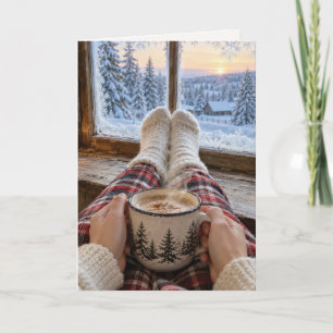 Carte Vous Pensant Chocolat Chaud D'Hiver