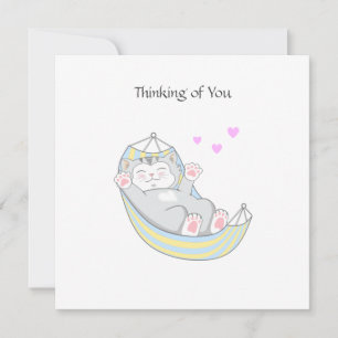 Carte Vous pensant Kitty Cat avec cœur dans hamac  C