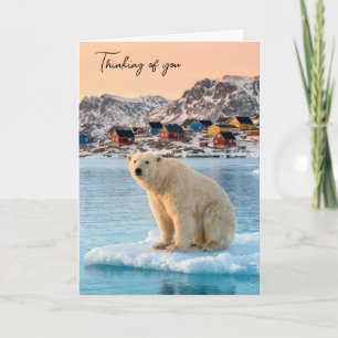 Carte Vous pensant Ours Polaire Flottant sur la Glace