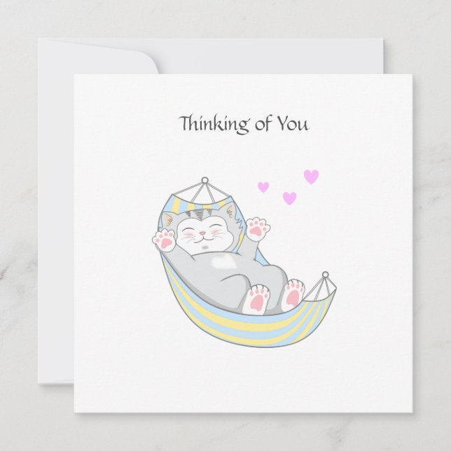 Carte Vous penser Kitty Chat avec coeur dans Hamac  C (Devant)