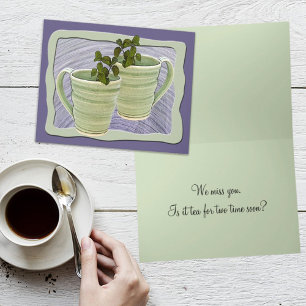 Carte Vous penser Tasses Vertes Feuilles de Menthe Photo