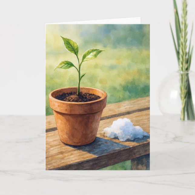 Carte Vous Pensez à Votre Plante en Pot Avec Tas de Neig (Devant)