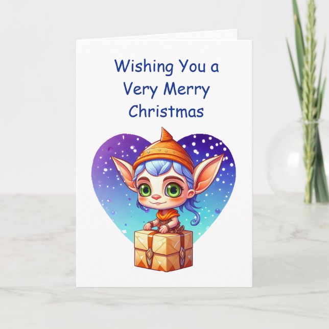 Carte Vous souhaitant un très Joyeux Noël | Elfe Mignon (Devant)